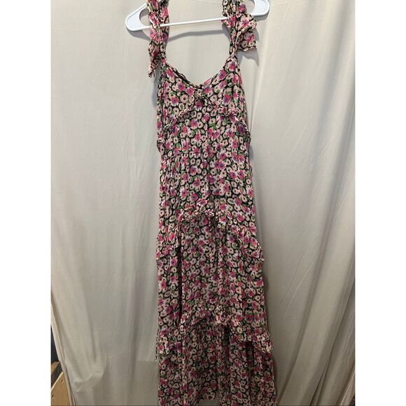 Banjanan Dresses & Skirts - Banjanan Floral Cotton Midi Dress Small Pink Black Ruffle Strap Tiered